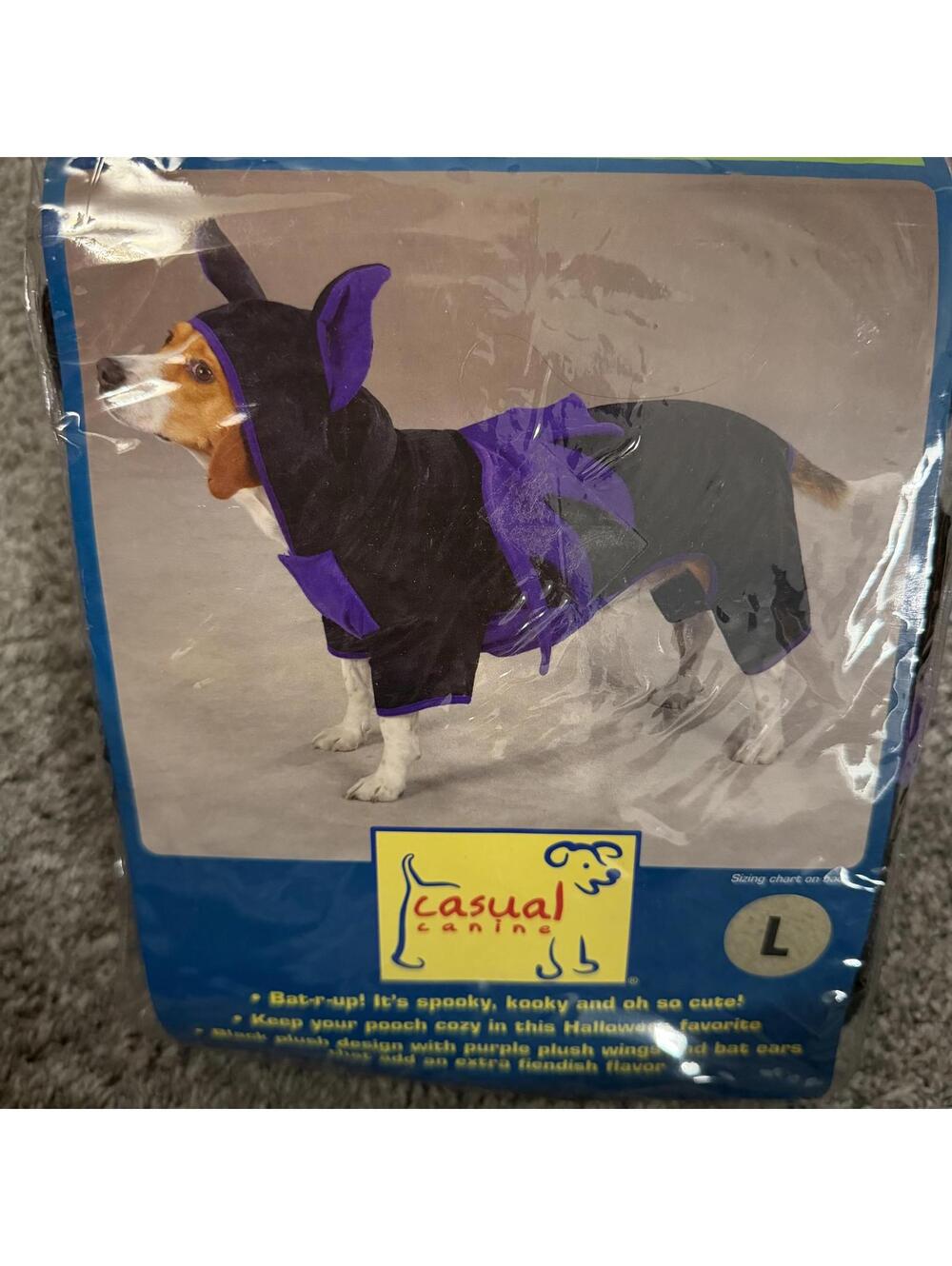 Casual Canine Large Black Plush Halloween Dog Costume with Purple Wings and Bat